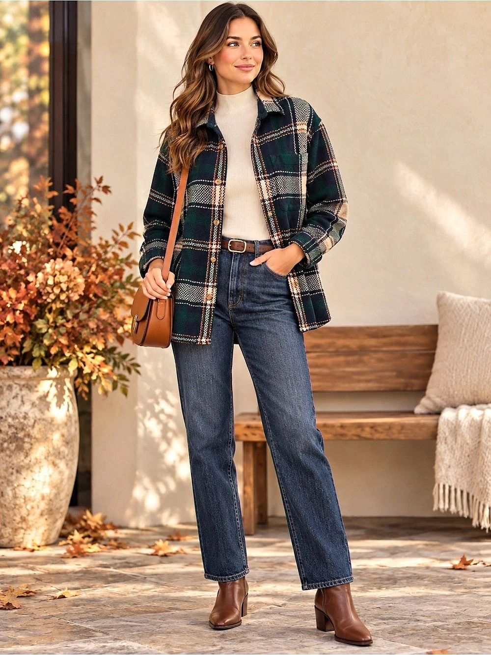 Abercrombie & Fitch Soft A&F Plaid Flannel Shacket Green Navy XS